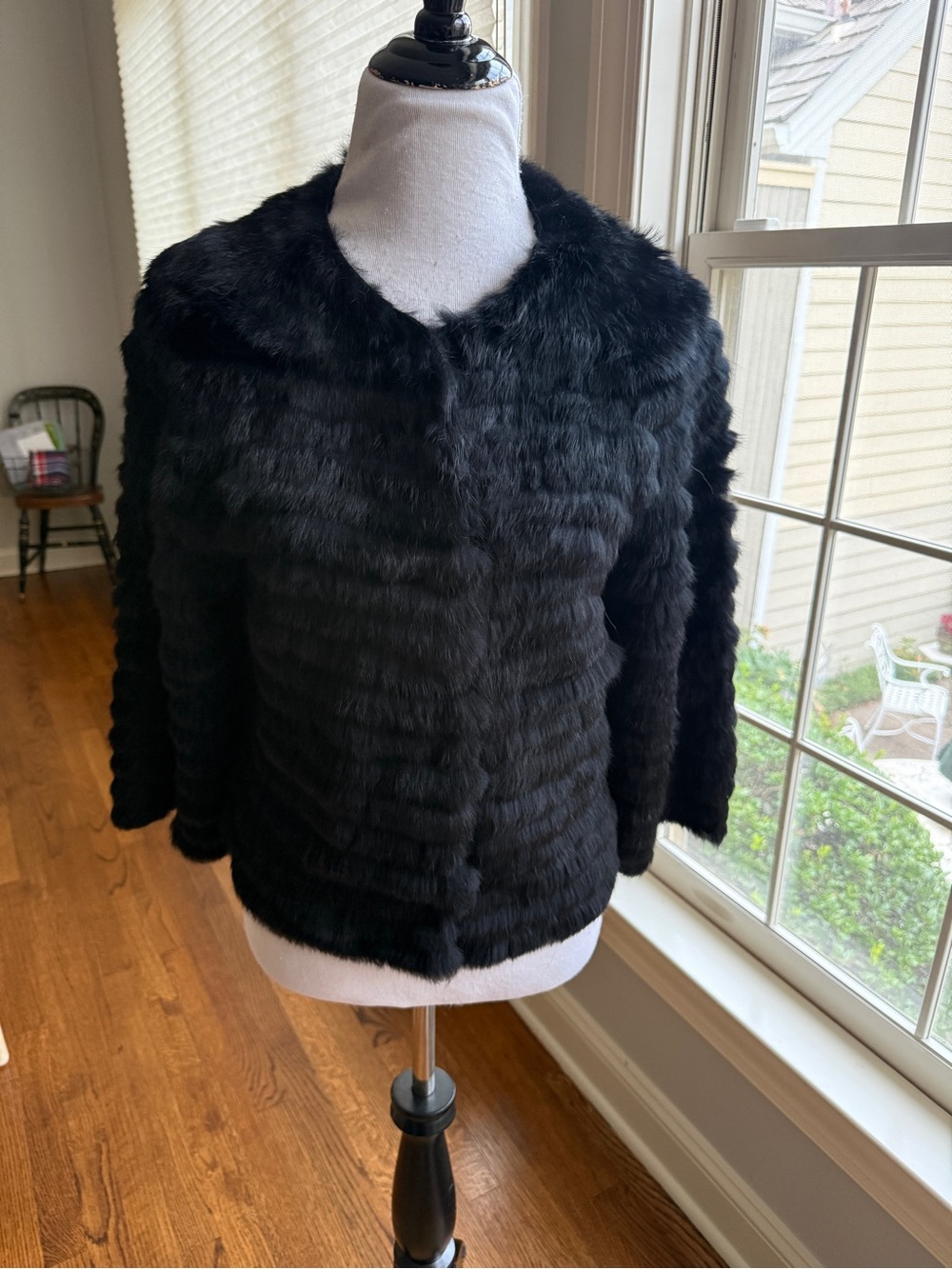 Metro Knits Fur Collection Genuine Dyed Rabbit Fur Jacket Black Size Large